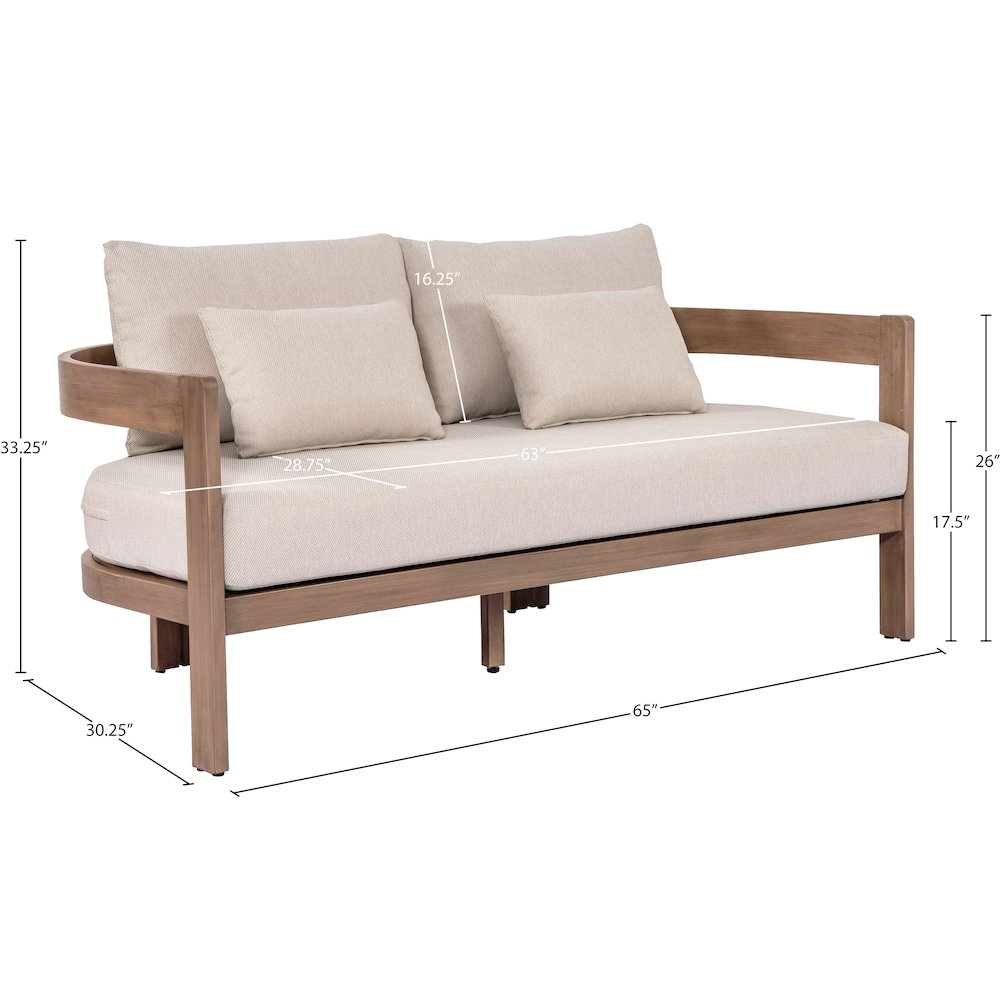 Newport 65" Beige Water Resistant Fabric Upholstered Outdoor Patio Loveseat. Picture 6