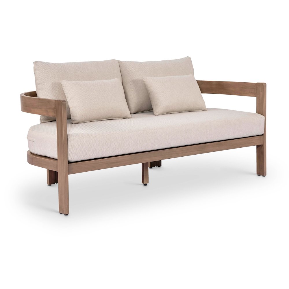 Newport 65" Beige Water Resistant Fabric Upholstered Outdoor Patio Loveseat. Picture 1