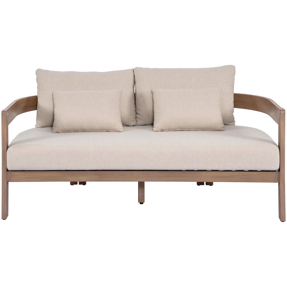 Newport 65" Beige Water Resistant Fabric Upholstered Outdoor Patio Loveseat. Picture 2