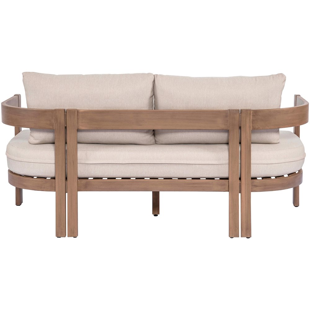Newport 65" Beige Water Resistant Fabric Upholstered Outdoor Patio Loveseat. Picture 3