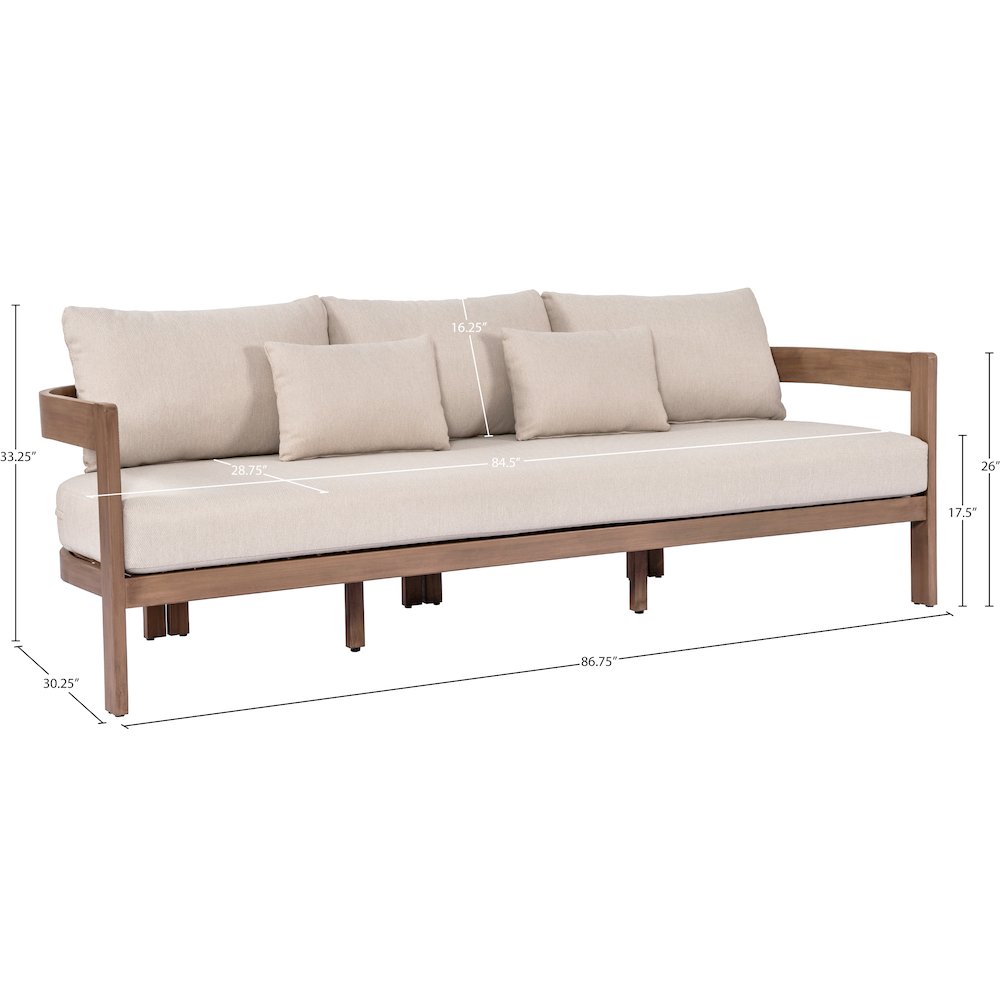 Newport 86.75" Beige Water Resistant Fabric Upholstered Outdoor Patio Sofa. Picture 6