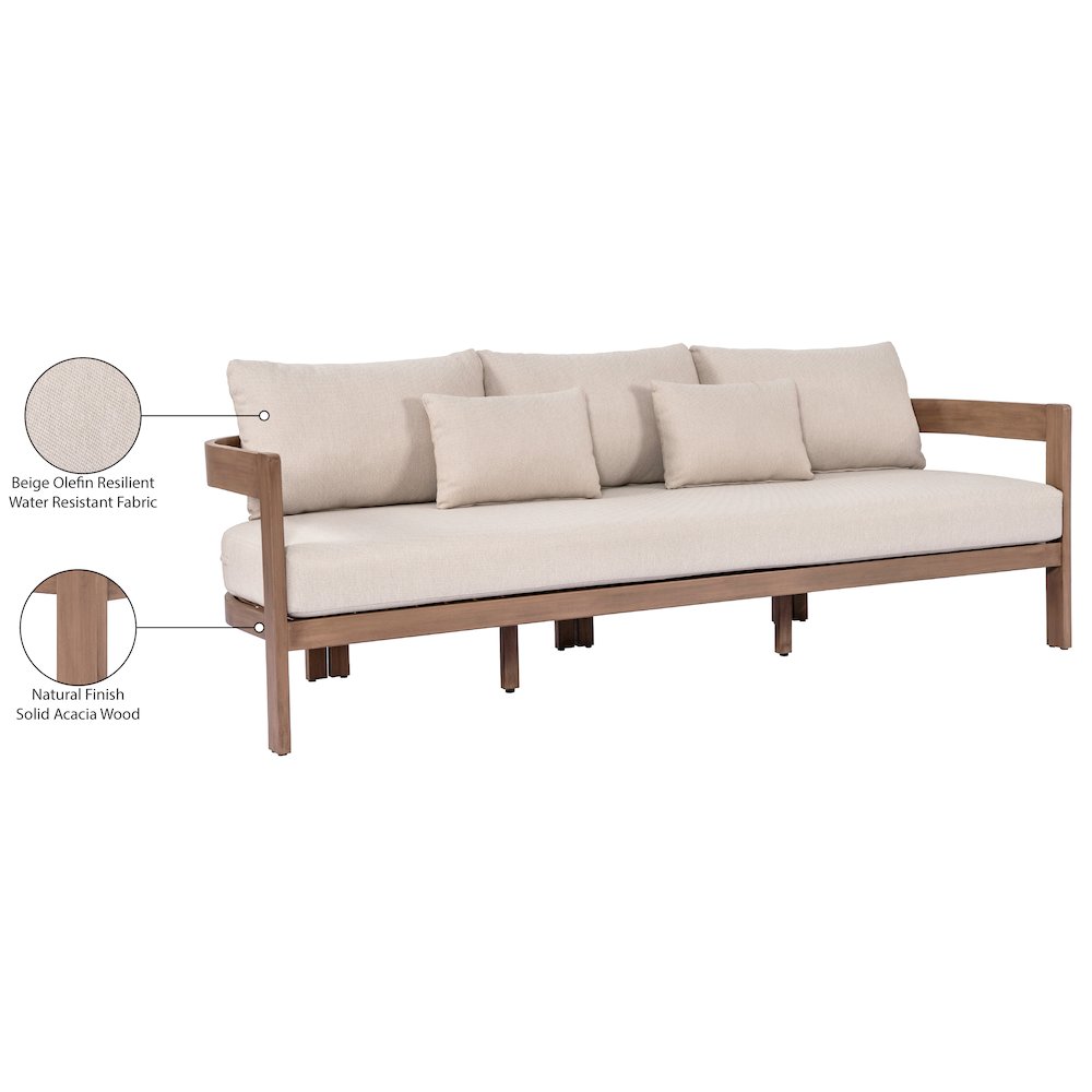 Newport 86.75" Beige Water Resistant Fabric Upholstered Outdoor Patio Sofa. Picture 9