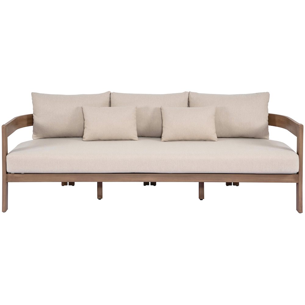 Newport 86.75" Beige Water Resistant Fabric Upholstered Outdoor Patio Sofa. Picture 2