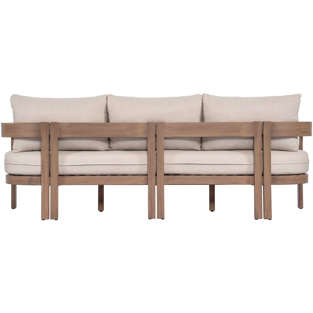 Newport 86.75" Beige Water Resistant Fabric Upholstered Outdoor Patio Sofa. Picture 3