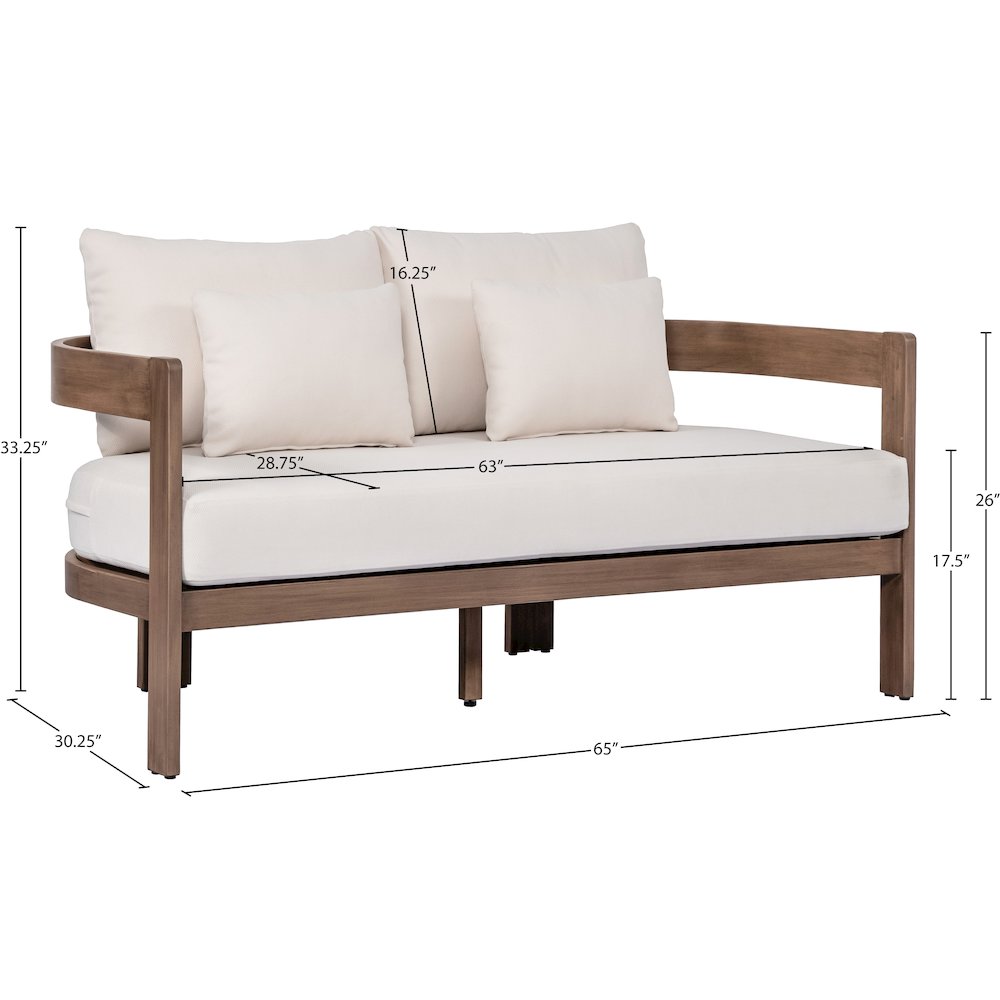 Newport 65" Cream Water Resistant Fabric Upholstered Outdoor Patio Loveseat. Picture 6