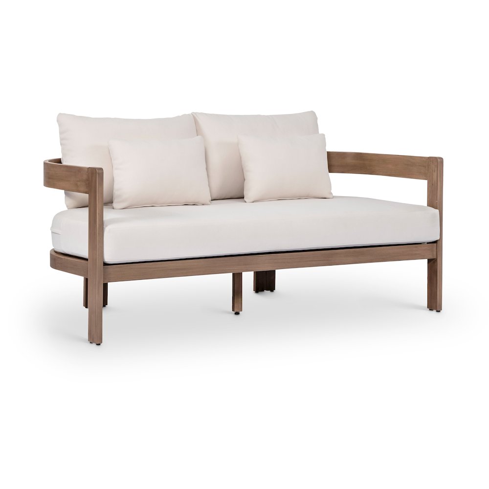 Newport 65" Cream Water Resistant Fabric Upholstered Outdoor Patio Loveseat. Picture 1