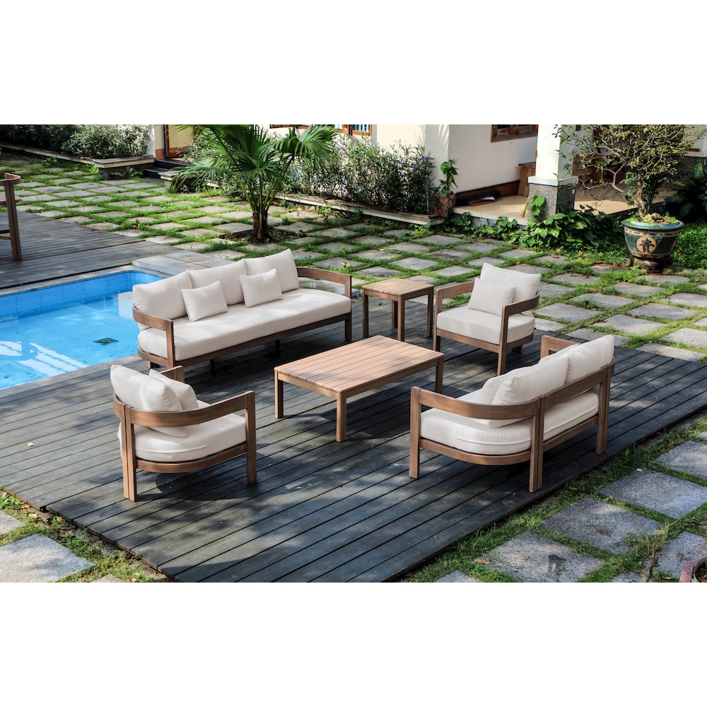 Newport 65" Cream Water Resistant Fabric Upholstered Outdoor Patio Loveseat. Picture 7