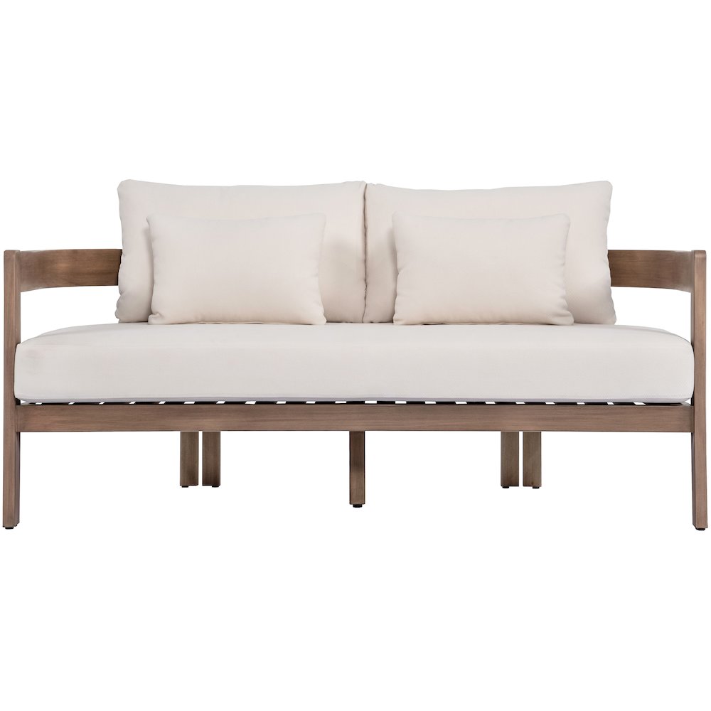 Newport 65" Cream Water Resistant Fabric Upholstered Outdoor Patio Loveseat. Picture 2