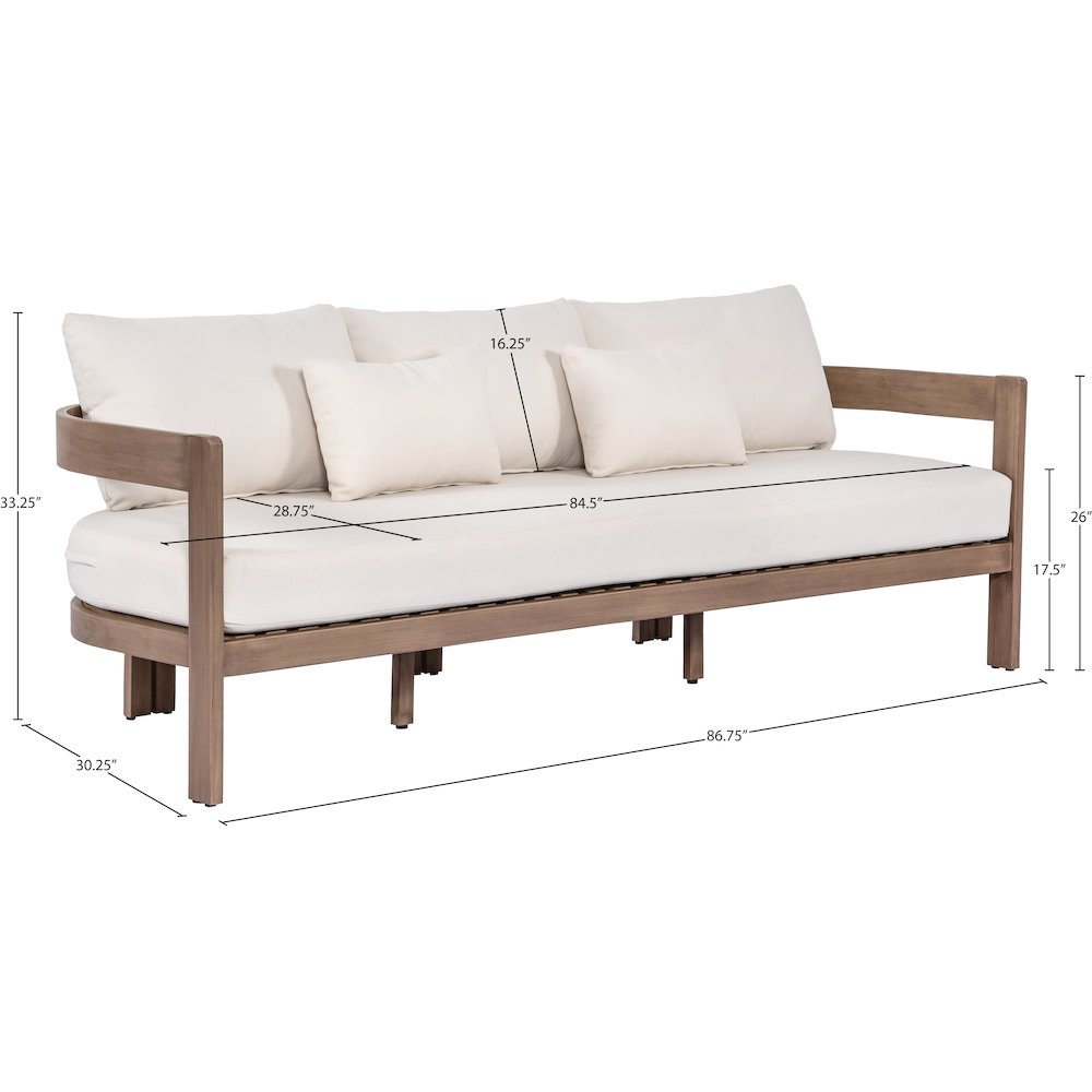 Newport 86.75" Cream Water Resistant Fabric Upholstered Outdoor Patio Sofa. Picture 6