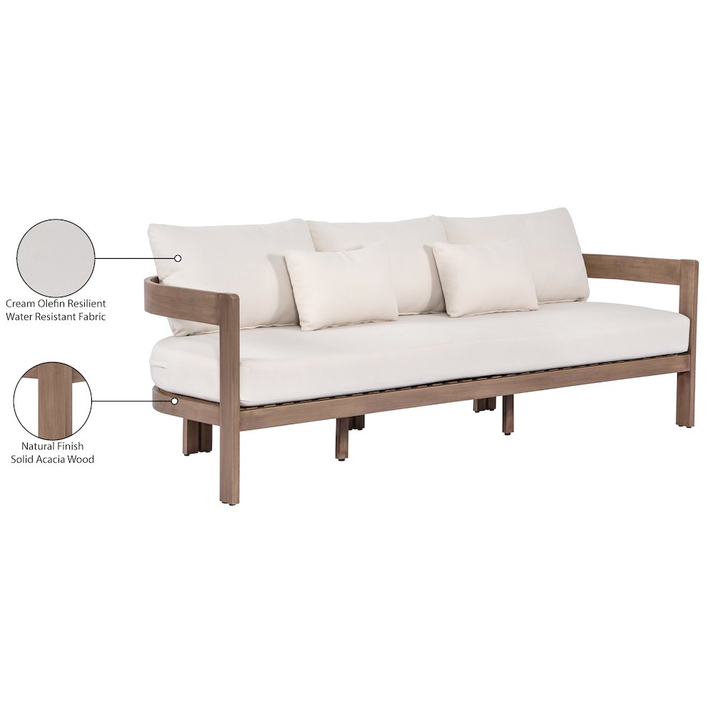 Newport 86.75" Cream Water Resistant Fabric Upholstered Outdoor Patio Sofa. Picture 9