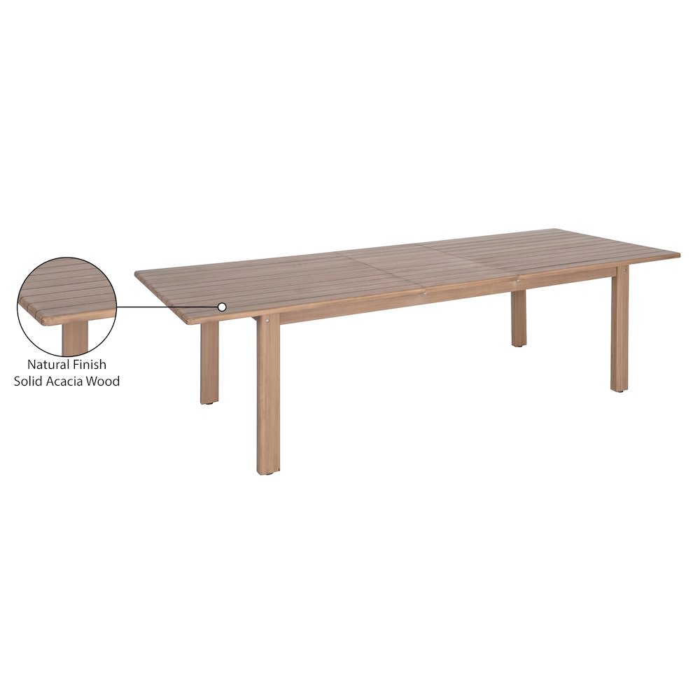Newport 86.75" / 108" Natural Acacia Wood Outdoor Patio Dining Table. Picture 12