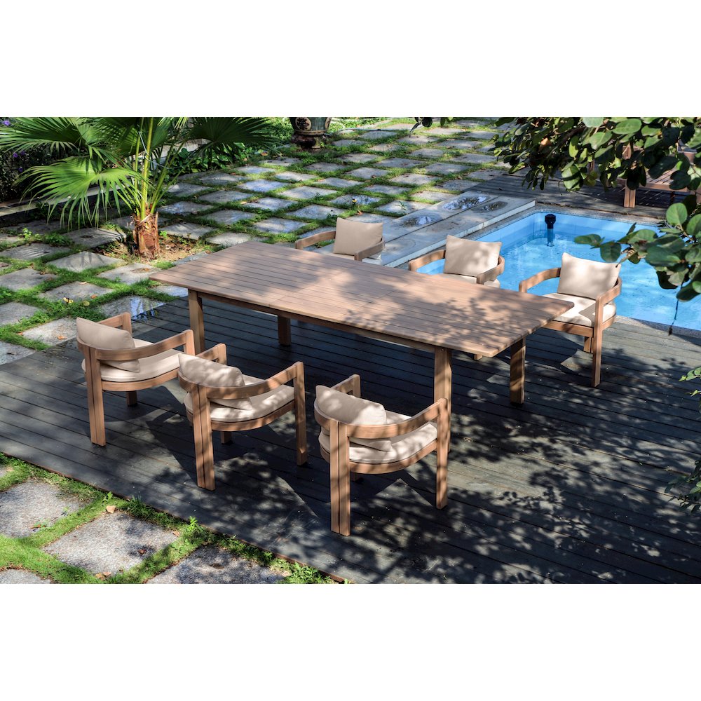 Newport 86.75" / 108" Natural Acacia Wood Outdoor Patio Dining Table. Picture 7