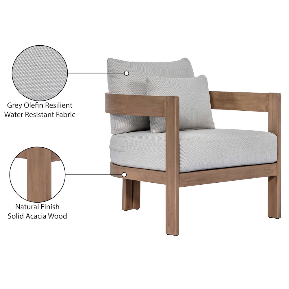 Newport Grey Water Resistant Fabric Upholstered Outdoor Patio Chair. Picture 9