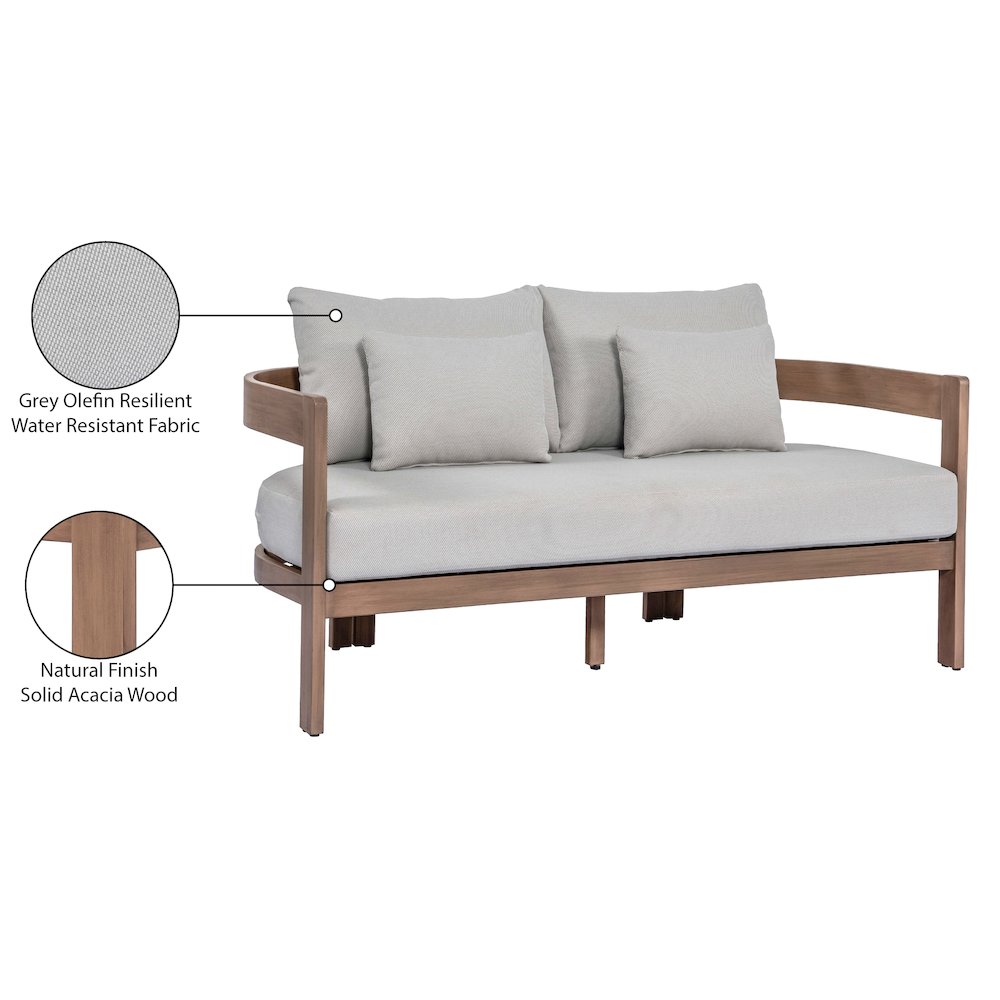 Newport 65" Grey Water Resistant Fabric Upholstered Outdoor Patio Loveseat. Picture 9