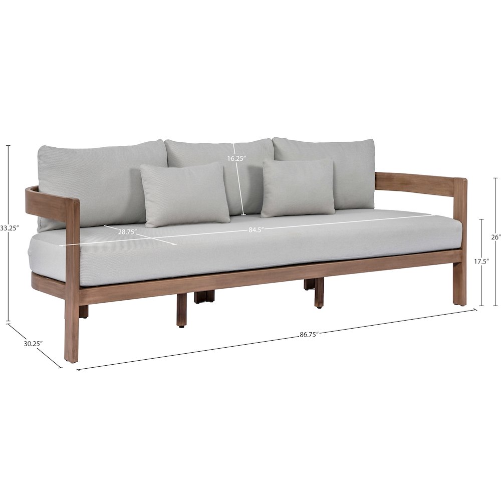 Newport 86.75" Grey Water Resistant Fabric Upholstered Outdoor Patio Sofa. Picture 6