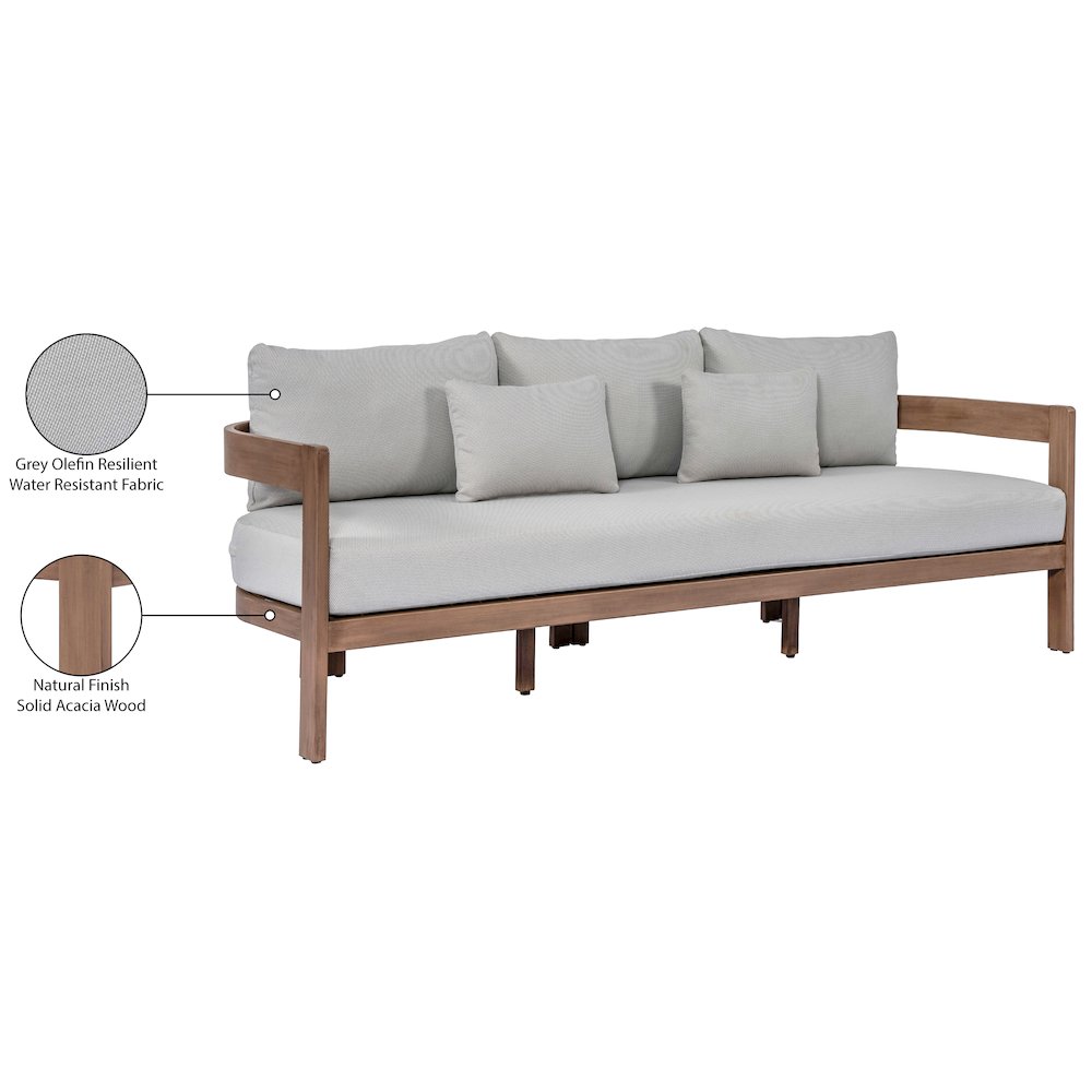 Newport 86.75" Grey Water Resistant Fabric Upholstered Outdoor Patio Sofa. Picture 9