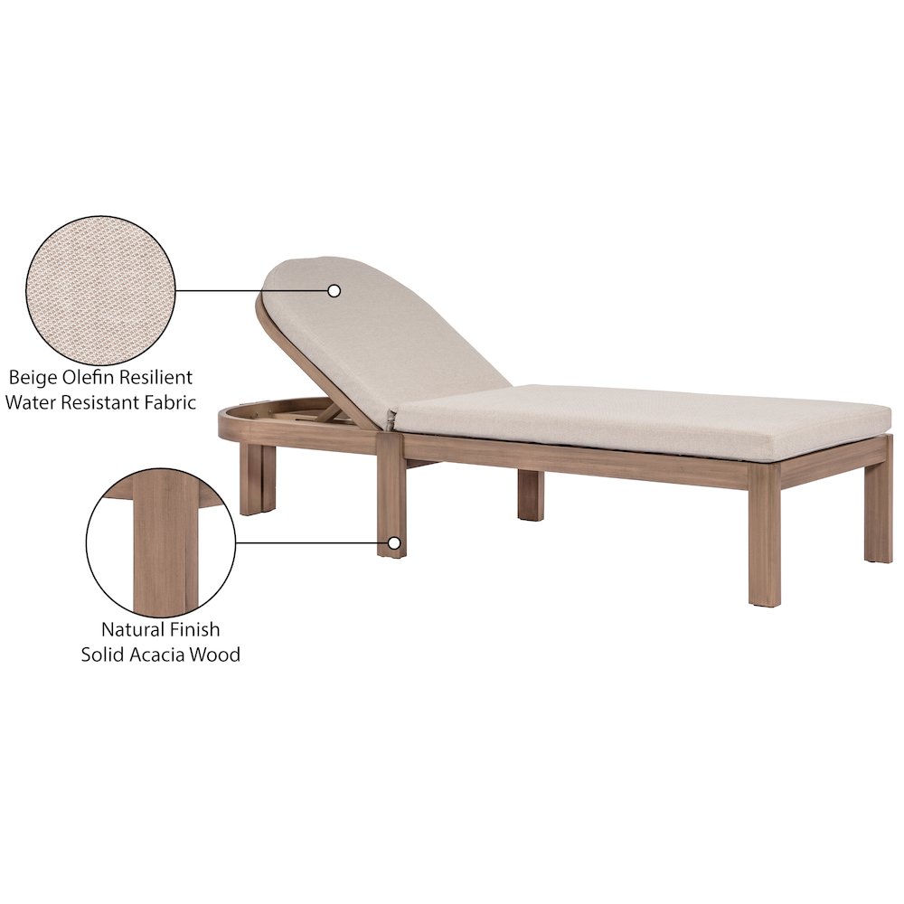 Newport Beige Water Resistant Fabric Upholstered Outdoor Patio Lounge Chair. Picture 13