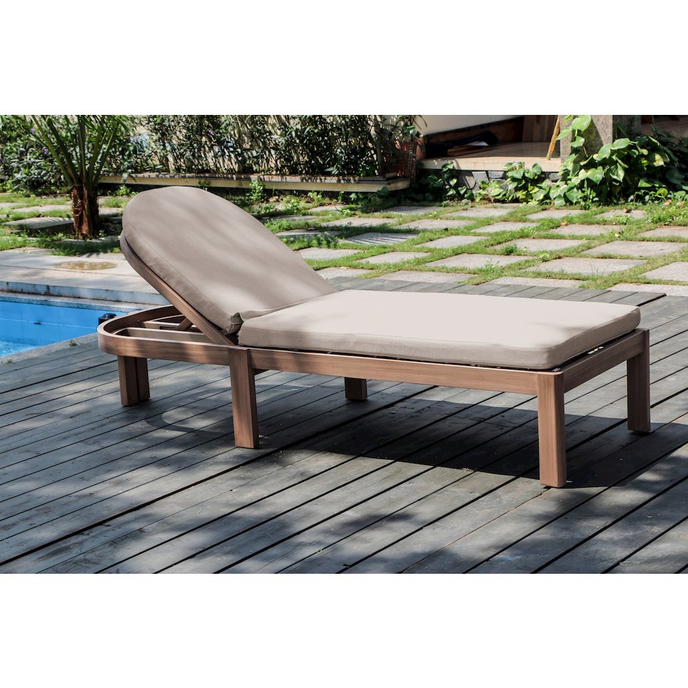 Newport Beige Water Resistant Fabric Upholstered Outdoor Patio Lounge Chair. Picture 7