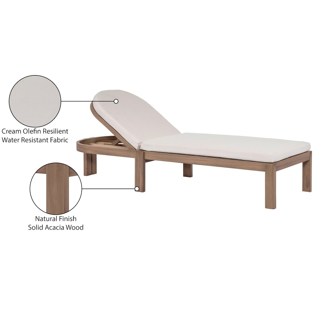 Newport Cream Water Resistant Fabric Upholstered Outdoor Patio Lounge Chair. Picture 13