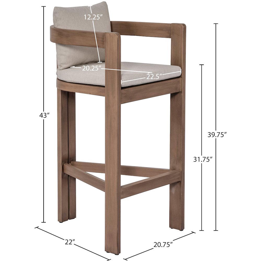 Newport Beige Water Resistant Fabric Upholstered Outdoor Patio Bar Stool. Picture 6