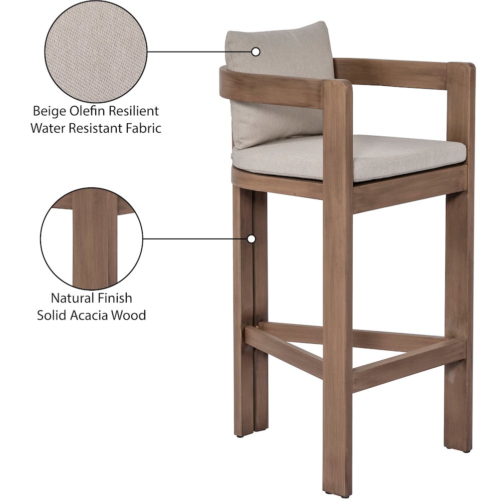 Newport Beige Water Resistant Fabric Upholstered Outdoor Patio Bar Stool. Picture 9