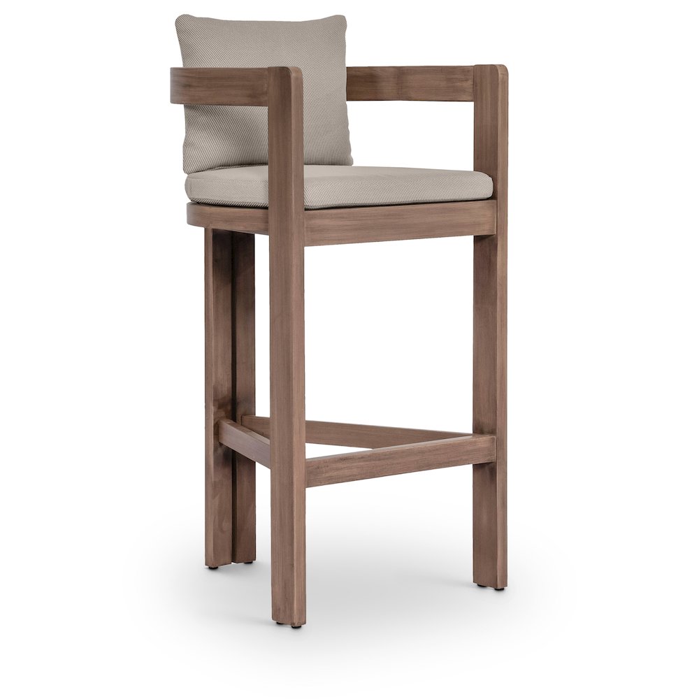 Newport Beige Water Resistant Fabric Upholstered Outdoor Patio Bar Stool. Picture 1