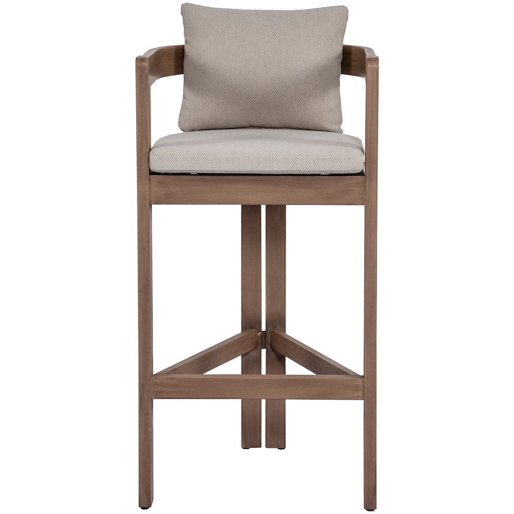 Newport Beige Water Resistant Fabric Upholstered Outdoor Patio Bar Stool. Picture 2