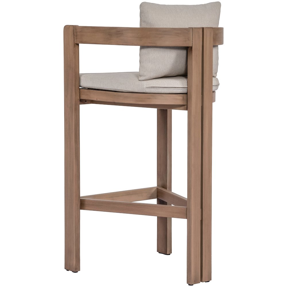 Newport Beige Water Resistant Fabric Upholstered Outdoor Patio Bar Stool. Picture 4