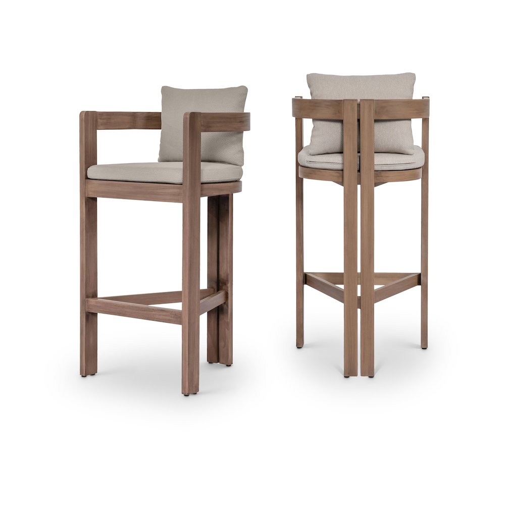 Newport Beige Water Resistant Fabric Upholstered Outdoor Patio Bar Stool. Picture 10
