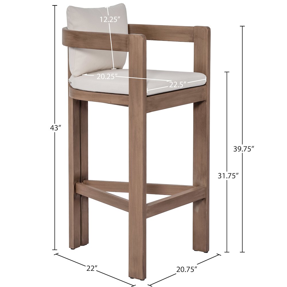 Newport Cream Water Resistant Fabric Upholstered Outdoor Patio Bar Stool. Picture 6