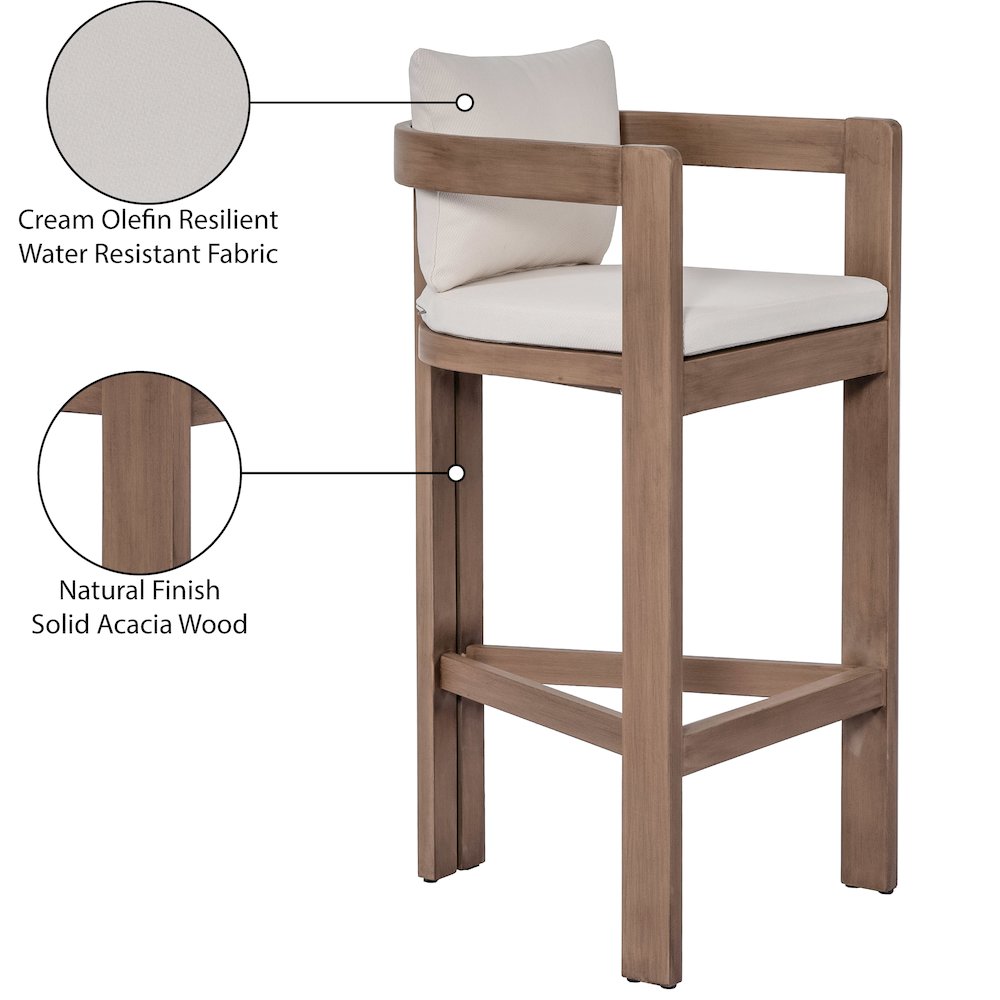 Newport Cream Water Resistant Fabric Upholstered Outdoor Patio Bar Stool. Picture 9