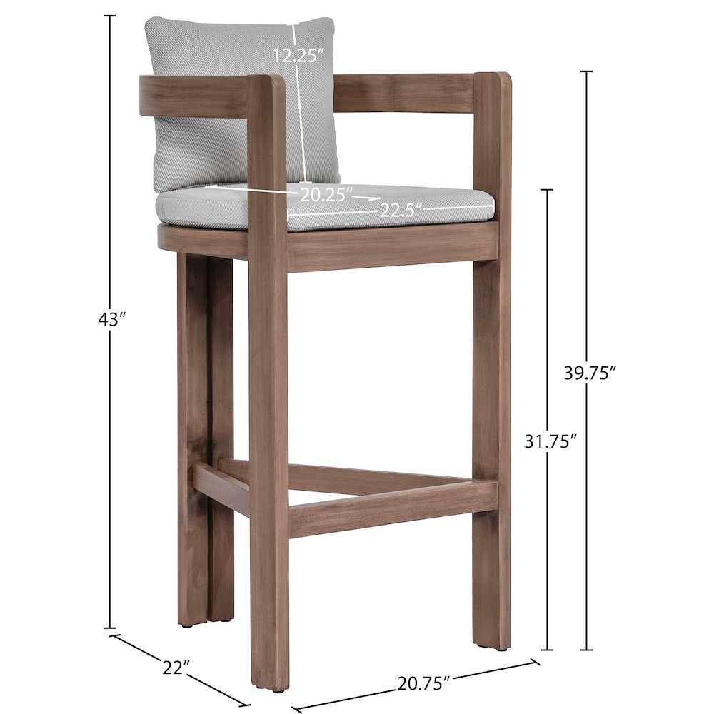 Newport Grey Water Resistant Fabric Upholstered Outdoor Patio Bar Stool. Picture 6