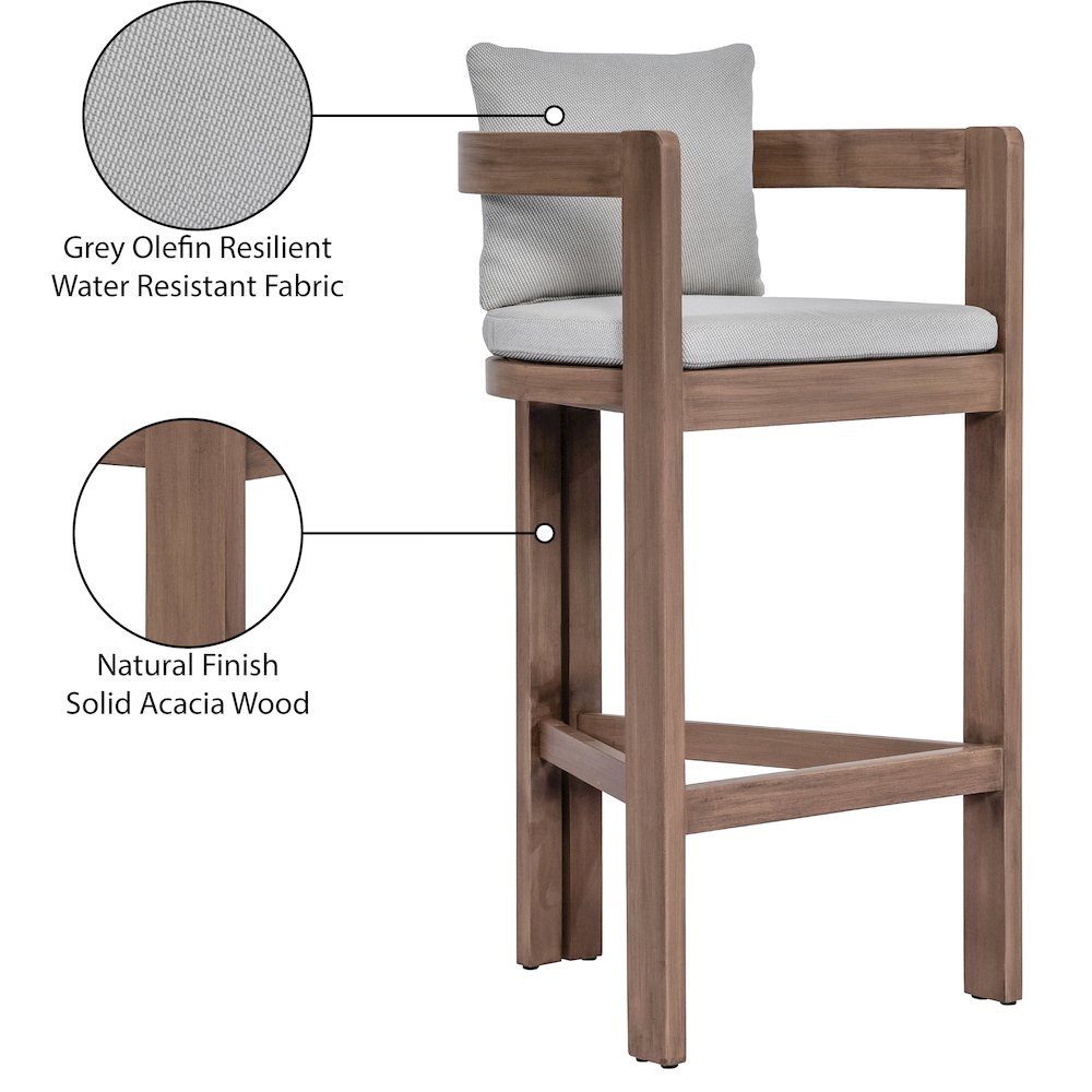 Newport Grey Water Resistant Fabric Upholstered Outdoor Patio Bar Stool. Picture 9