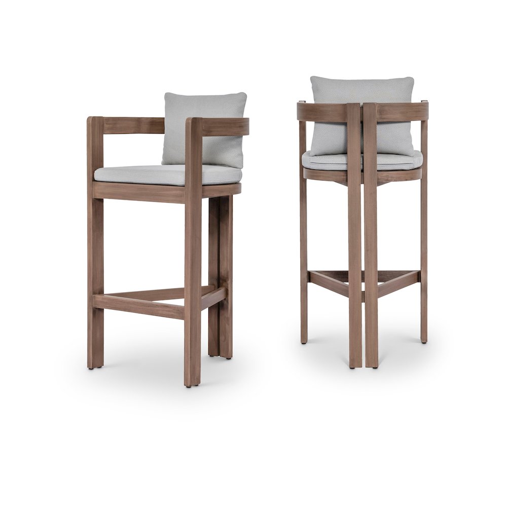 Newport Grey Water Resistant Fabric Upholstered Outdoor Patio Bar Stool. Picture 10