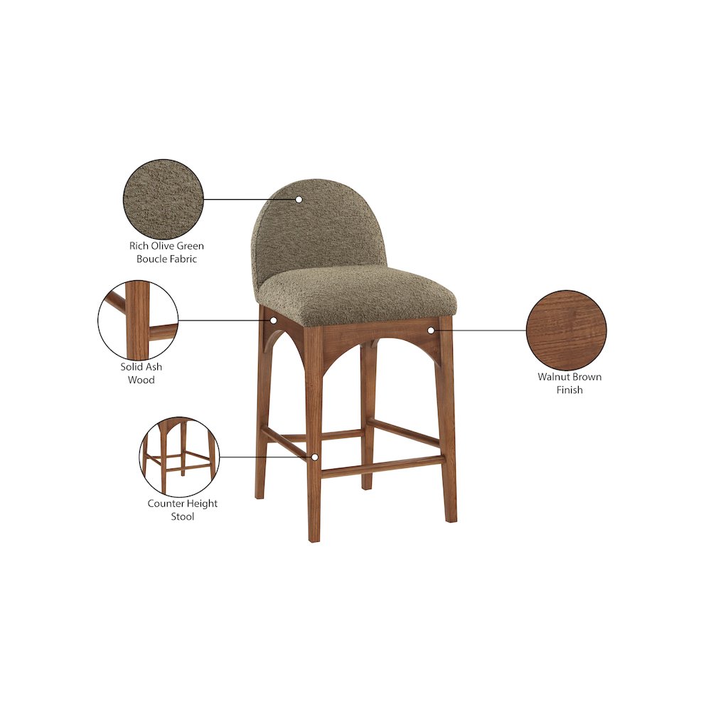 Waldorf Olive Boucle Fabric Stool. Picture 8