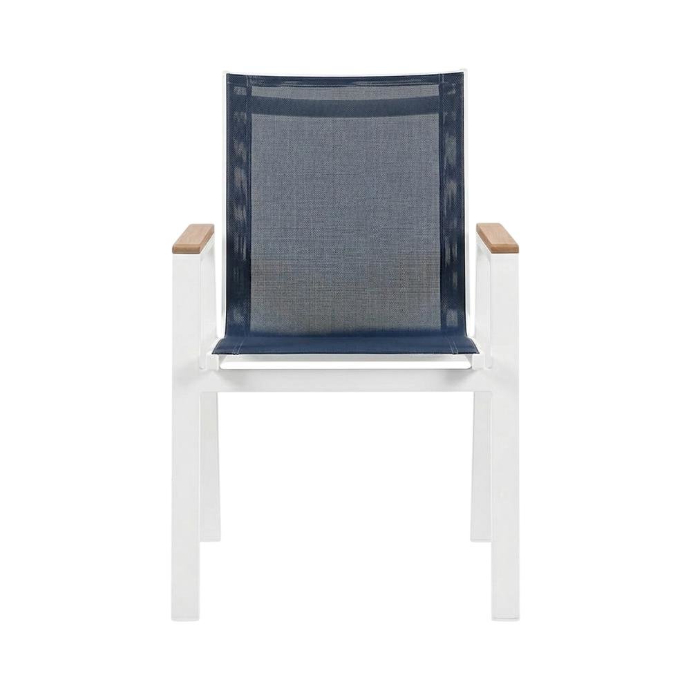 Navy Mesh Fabric Outdoor Dining Arm Chairs Set Of 2 With Cushioned Seats. Picture 4