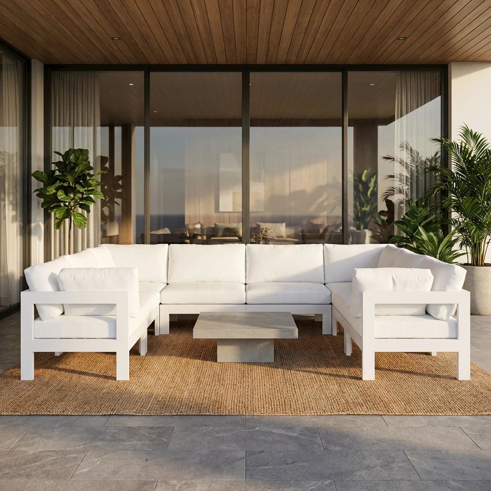 White Fabric Outdoor Patio Modular Sectional With Contemporary Style. Picture 2