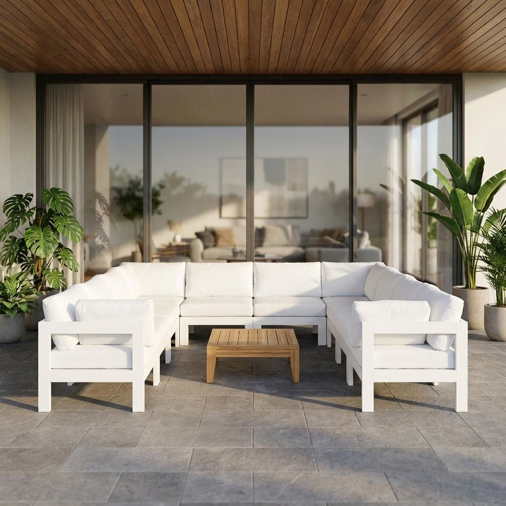 White Fabric Outdoor Patio Modular Sectional For Contemporary Style. Picture 2