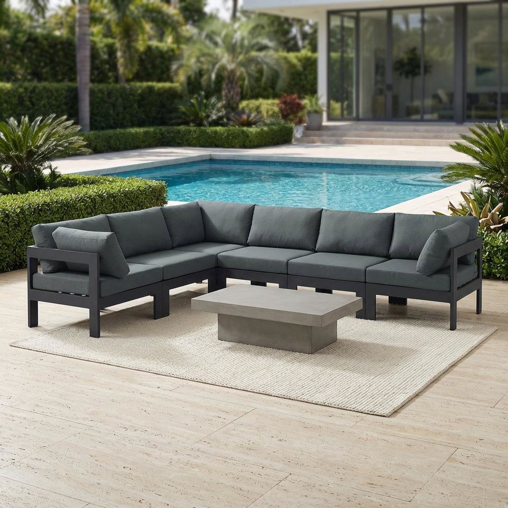 Gray Fabric Outdoor Patio Modular Sectional With Contemporary Design. Picture 3