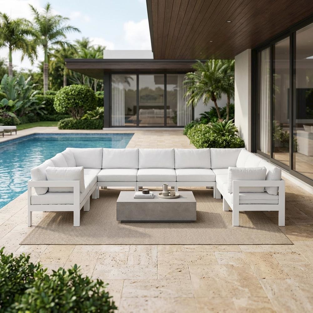 White Fabric Outdoor Patio Modular Sectional With Contemporary Style. Picture 3