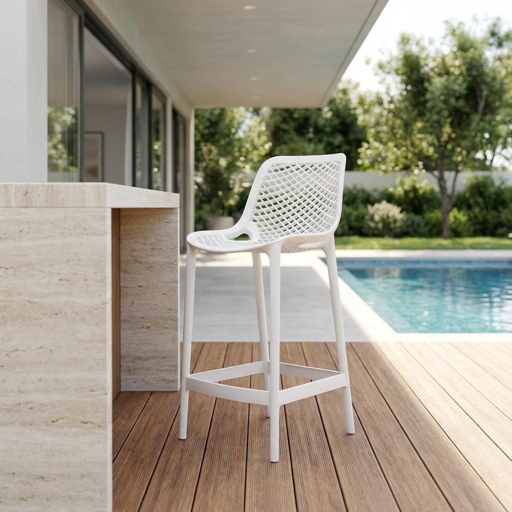 White Outdoor Patio Stool Set Of 4 With Anti-Uv Finish And Contemporary Style. Picture 3