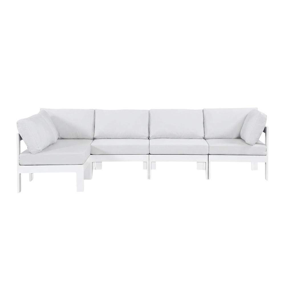 White Fabric Outdoor Patio Modular Sectional, Contemporary Style, Cushioned. Picture 4