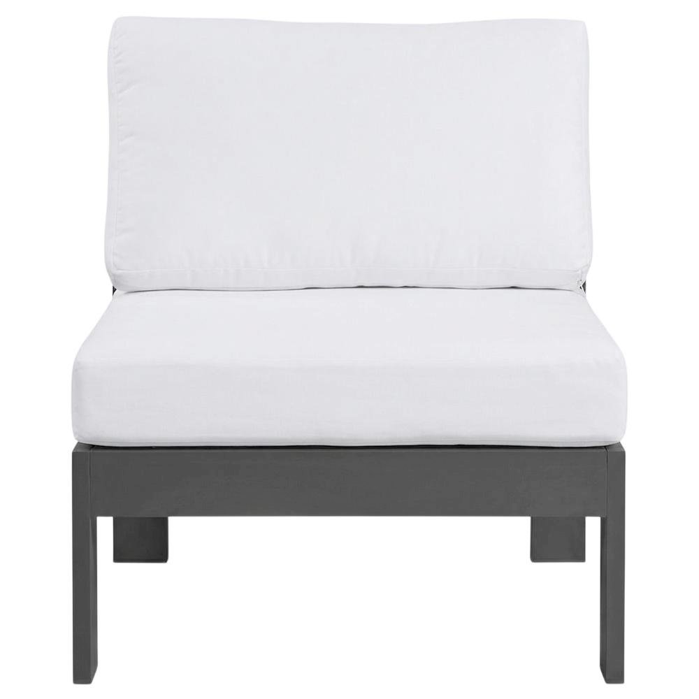 White Fabric Outdoor Patio Armless Chair, Aluminum Frame, Contemporary Style. Picture 4