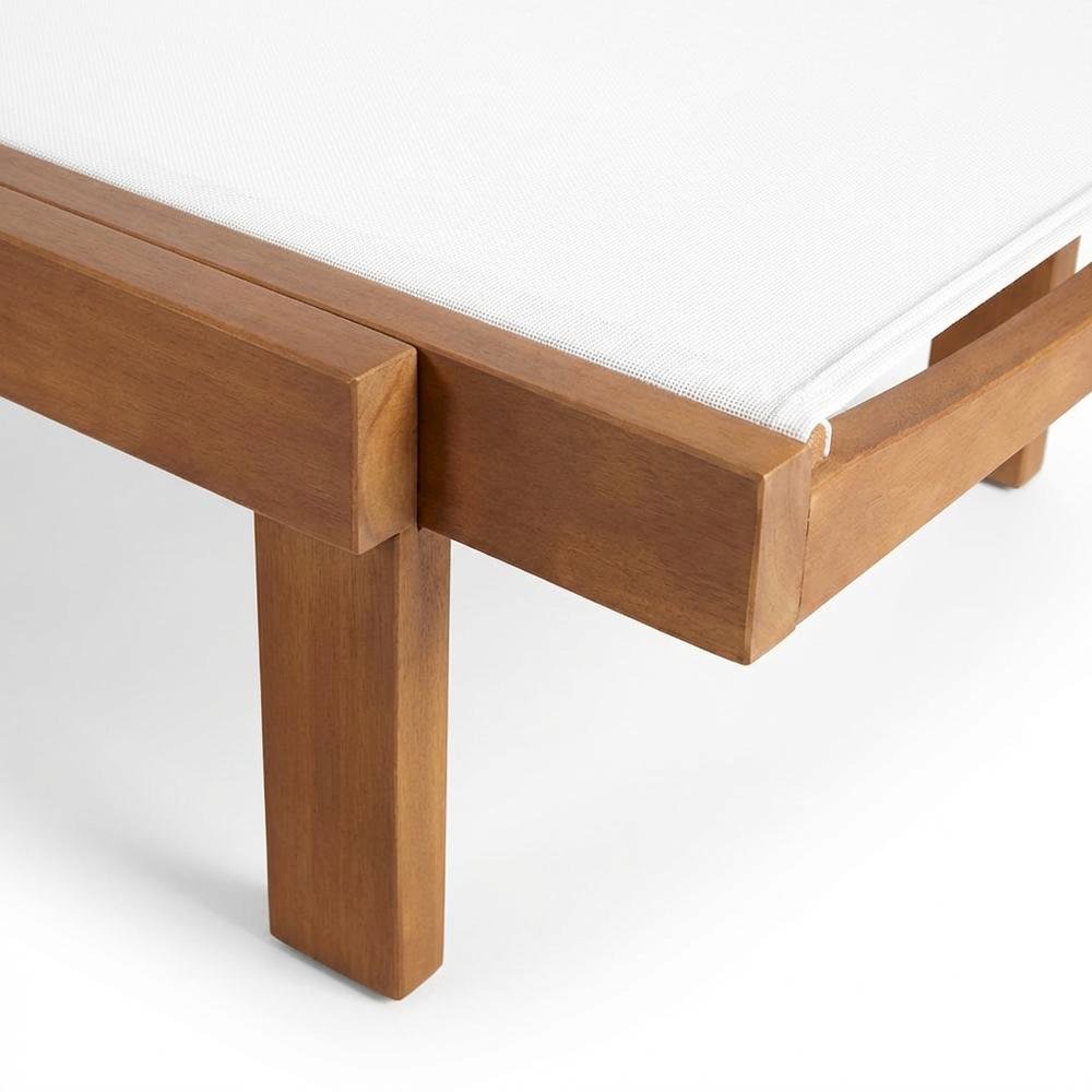 White Fabric Outdoor Lounge Chair With Teak Finish For Patio Relaxation. Picture 6
