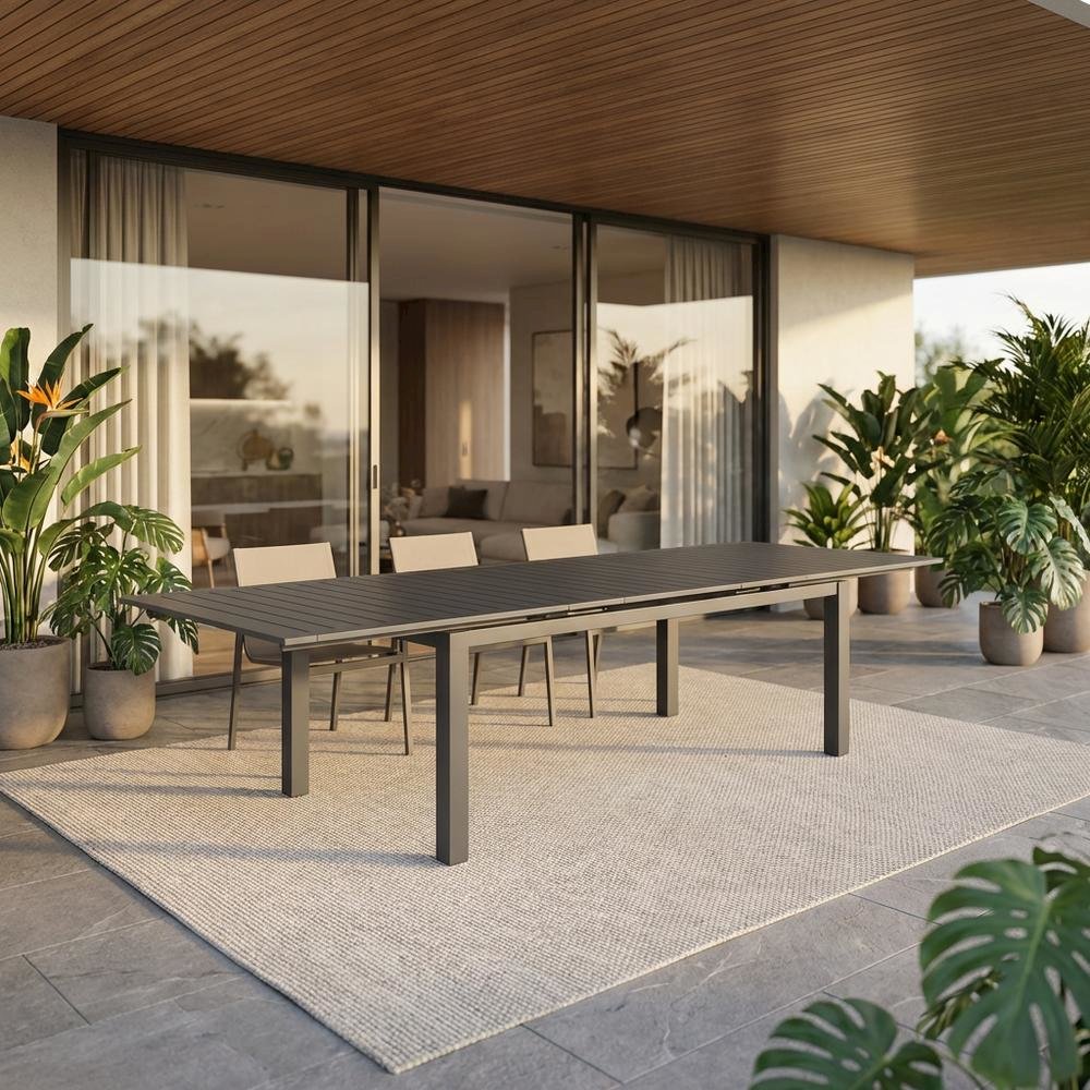 Contemporary Outdoor Dining Table In Grey Finish With Adjustable Width. Picture 2