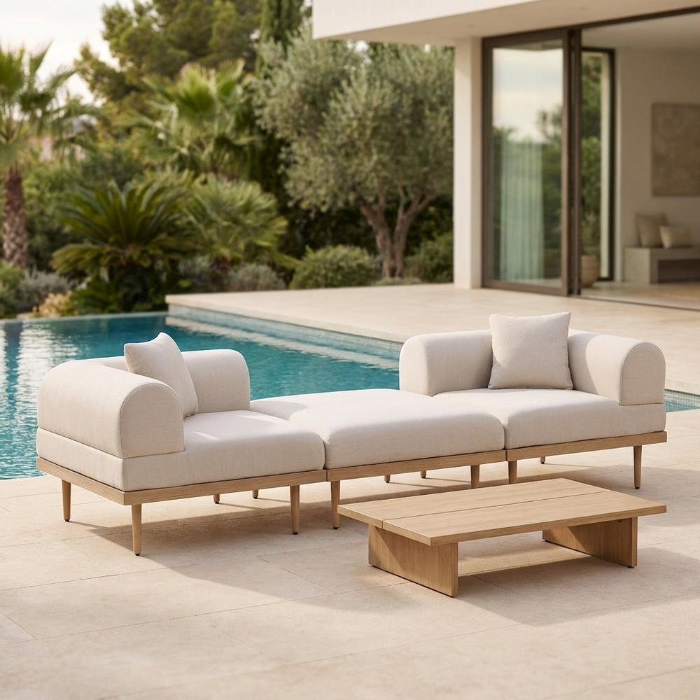 Beige Fabric Outdoor Modular Sofa With Cushions And Contemporary Style. Picture 3