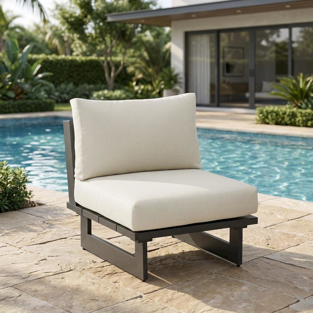 Cream Fabric Outdoor Patio Armless Chair With Contemporary Style. Picture 3