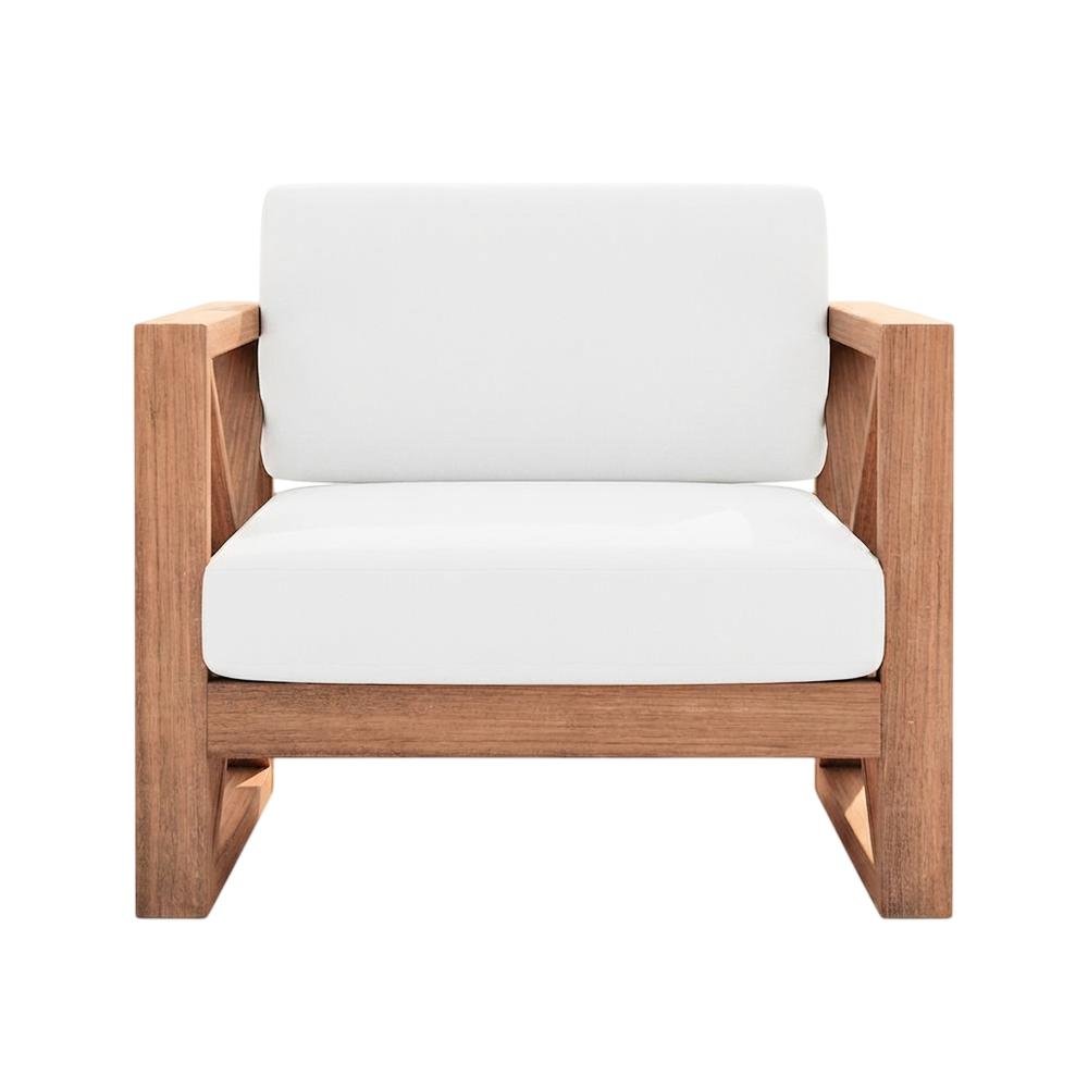 White Fabric Outdoor Chair With Pillow, Finish, Contemporary Style. Picture 4