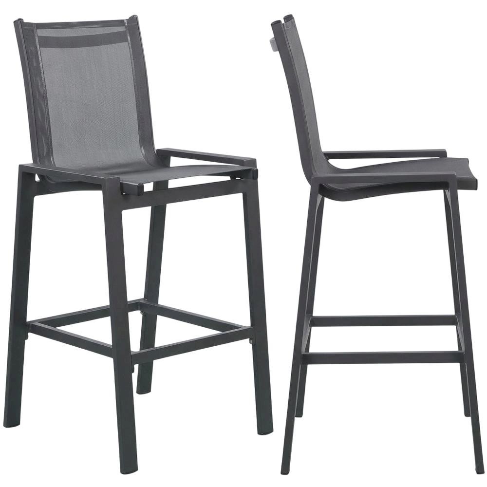 Contemporary Grey Outdoor Patio Barstool Set Of 2 With Cushioned Seats. Picture 1