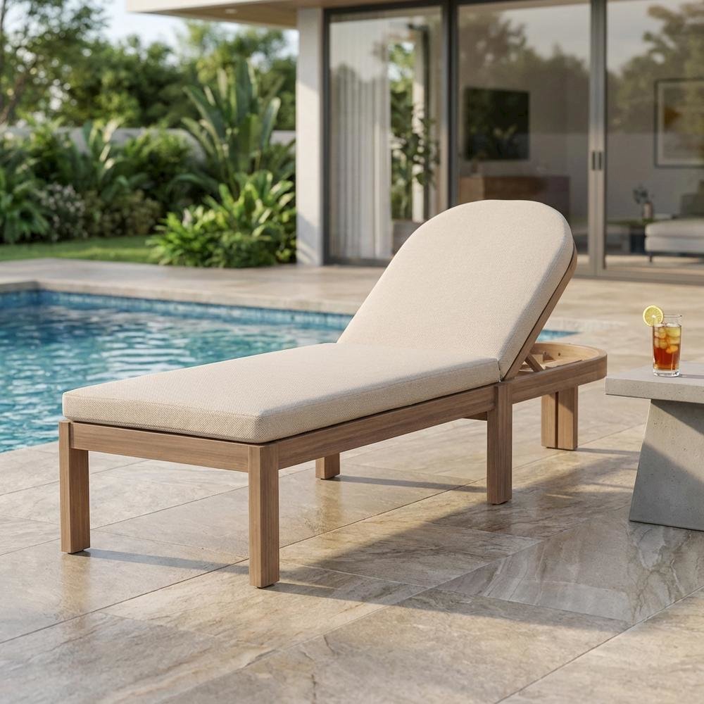 Contemporary Beige Fabric Outdoor Lounge Chair With Cushioned Seat. Picture 3